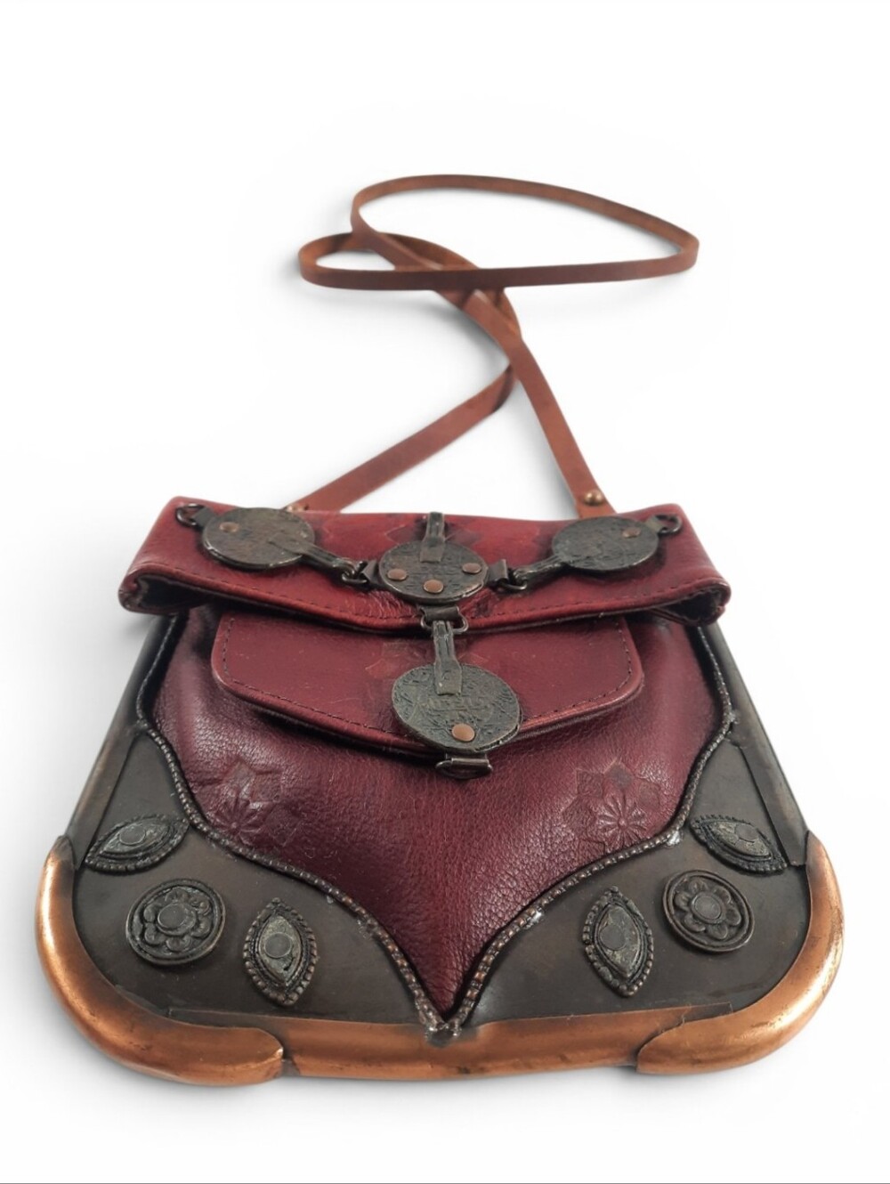 FREE PEOPLE 70s Boho Pouch Metal Avant Garde Tooled Bag Steampunk Festival Art